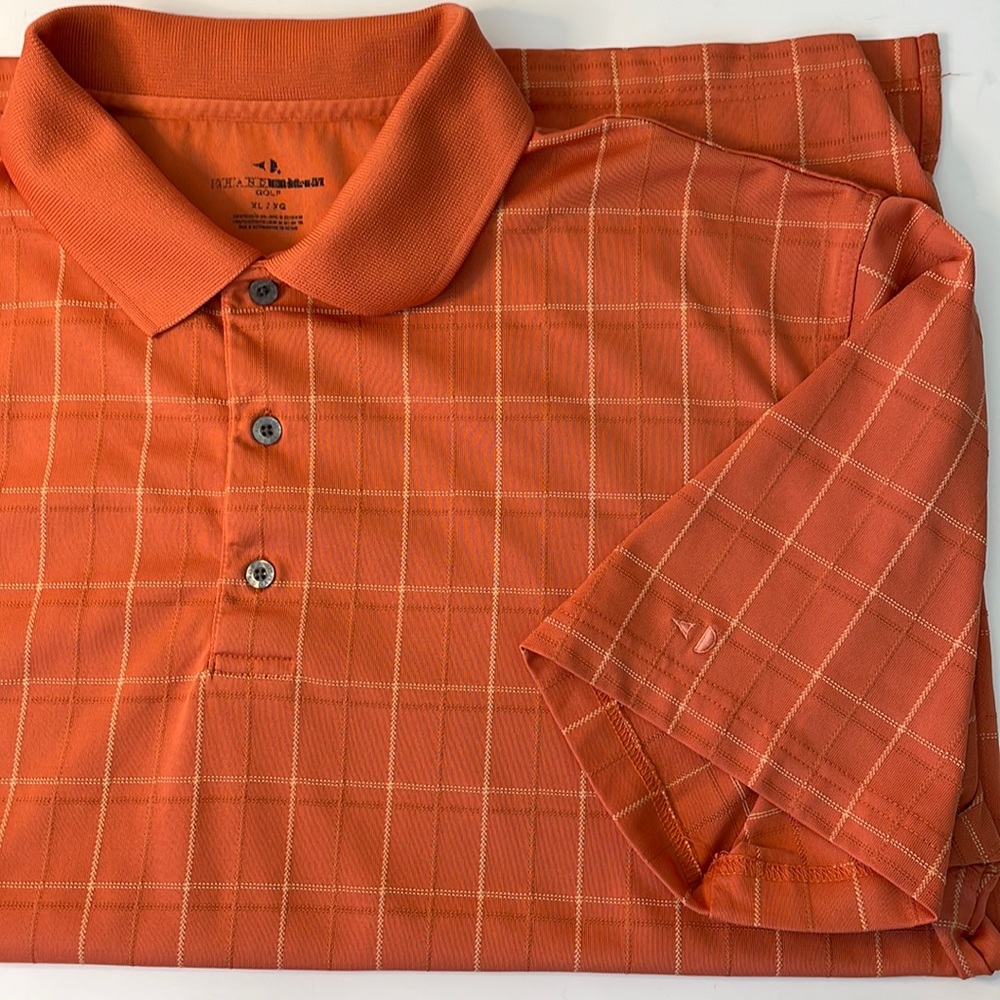 Grand Slam Mens Golf Polo XL, Orange Window Pane Pattern
